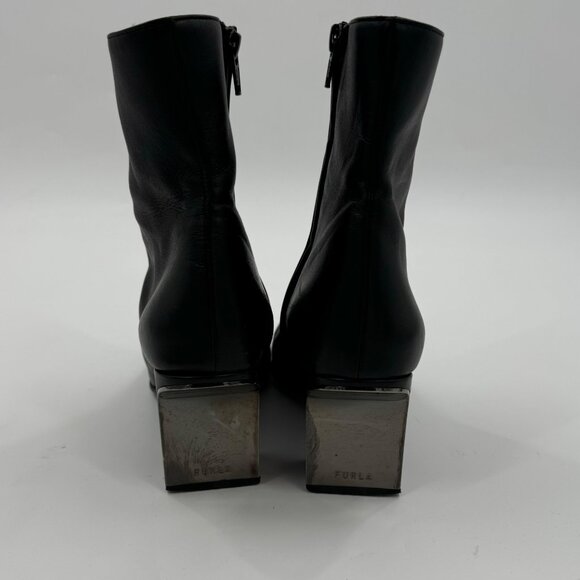 Furla Sirena Black Leather Square-Toe Ankle Boots Size7.5 or  38.5 Made In Italy - Picture 6 of 15